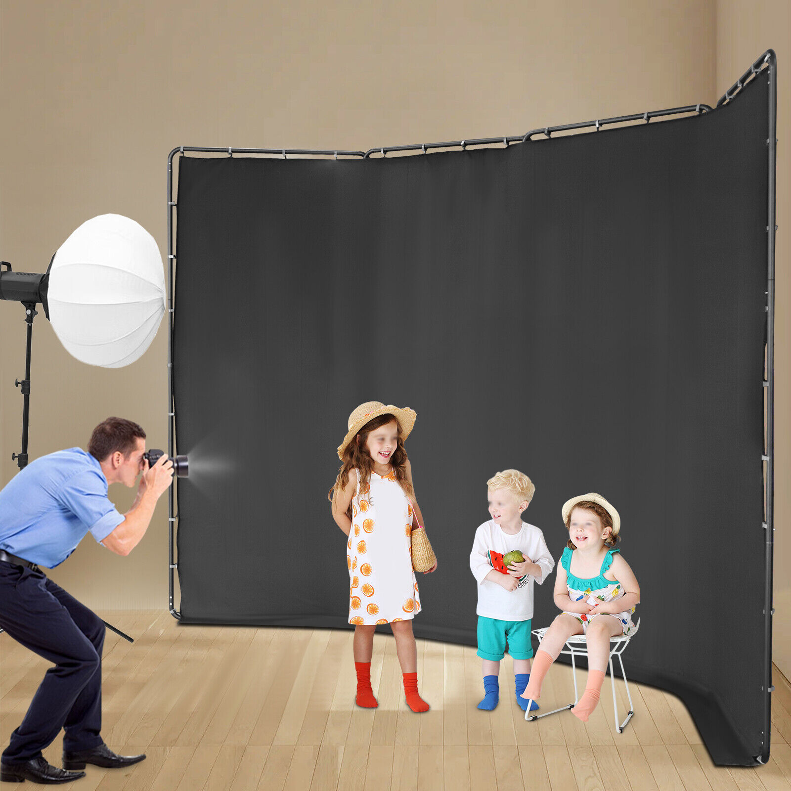 Backdrop Stand Floor Standing Photography Backdrop Stand w/Black Cloth 4*2.4m