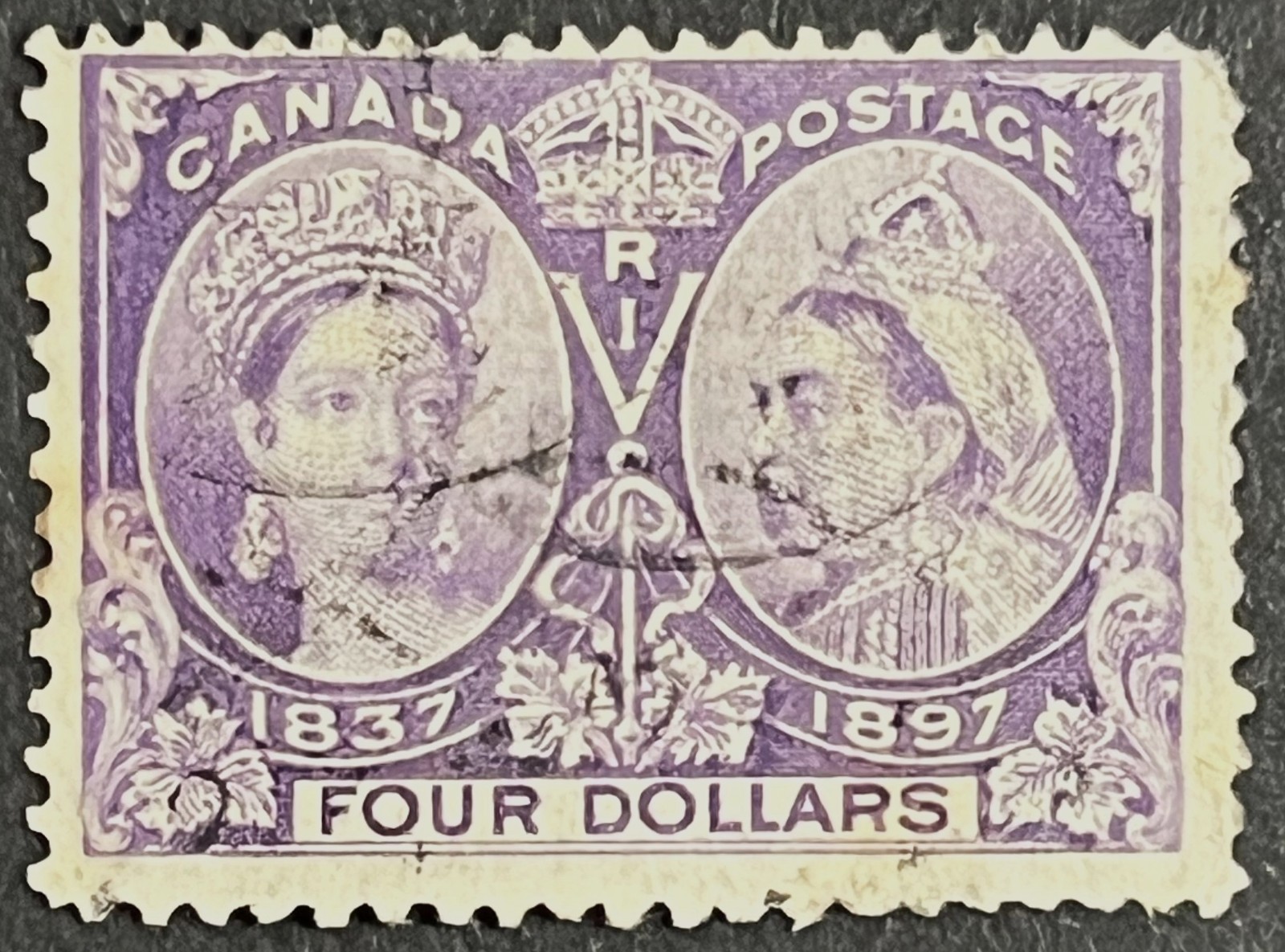 Canada used stamp  #64, 4 dollars  Jubilee stamp - 1897 -Lightly cancel