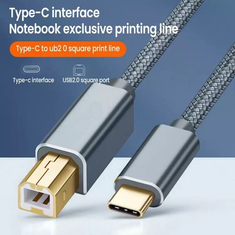 USB B to USB C Printer Cable Type C Cord for Digital Piano MIDI 1.6Ft/3.3Ft/5Ft