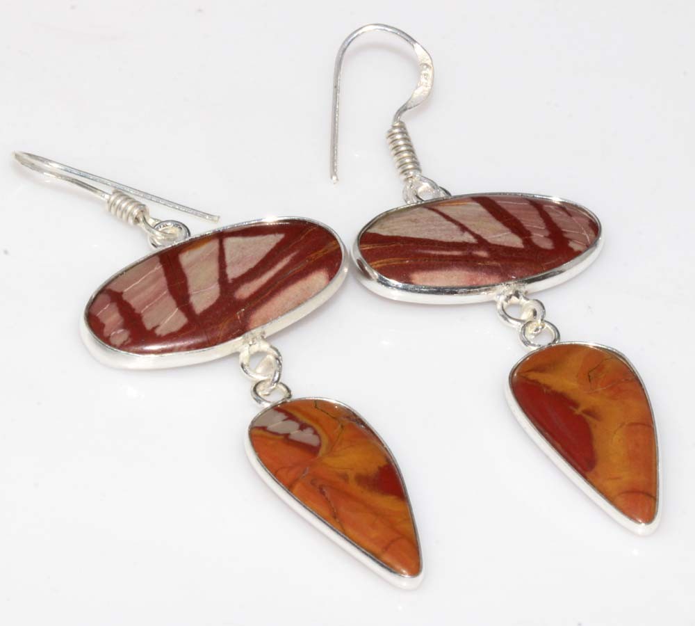 925 Silver Plated Large Noreena Jasper Earrings 2.4" Christmas Jewelry Trendy MJ