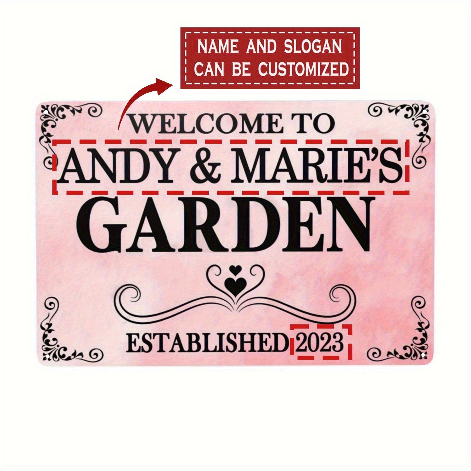 2D Flat Personalized Vintage Metal Garden Sign Custom Welcome Plaque 12*8 Inch