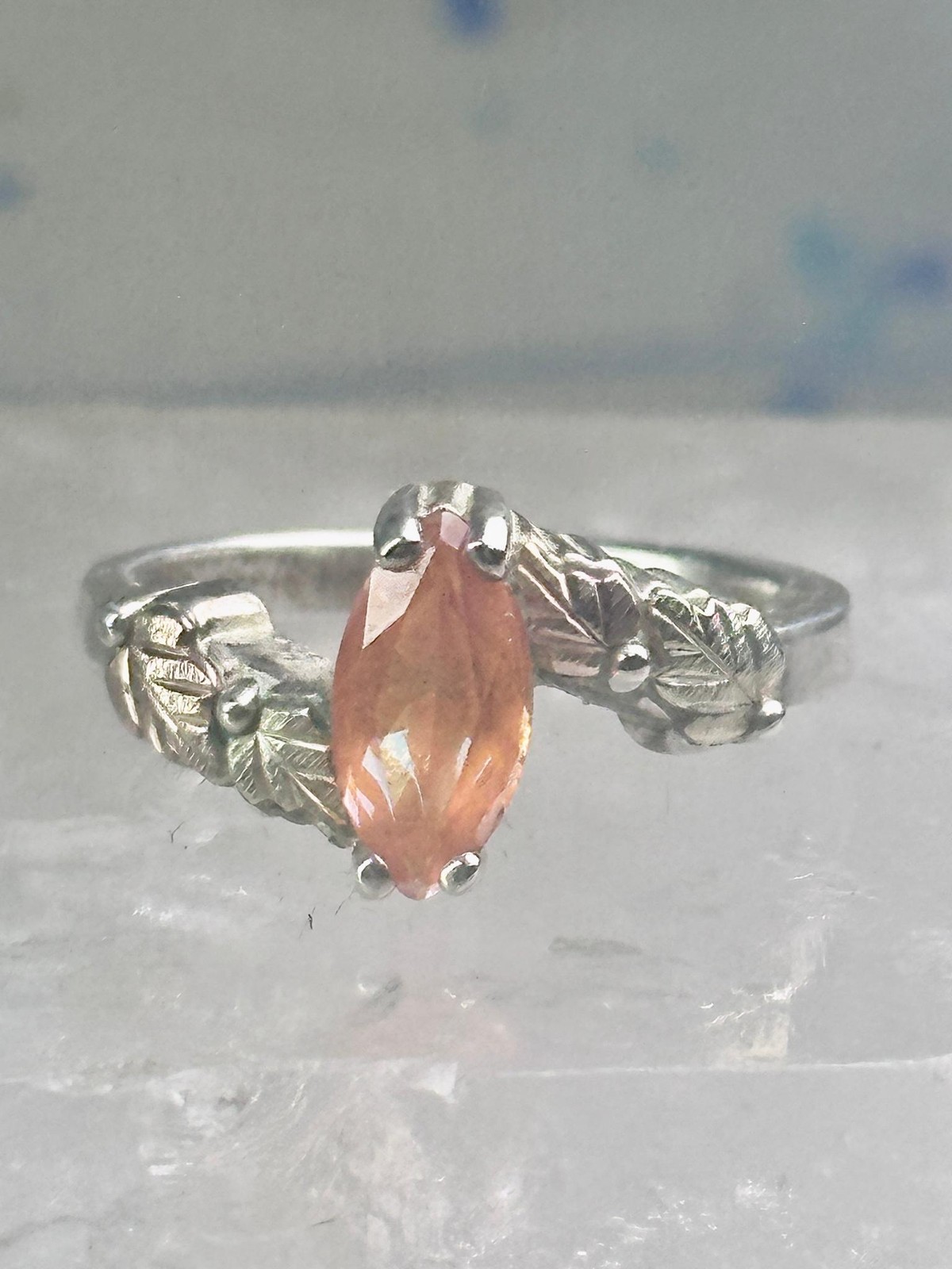 Black Hills Gold ring leaves band orange size 7.75 sterling silver women