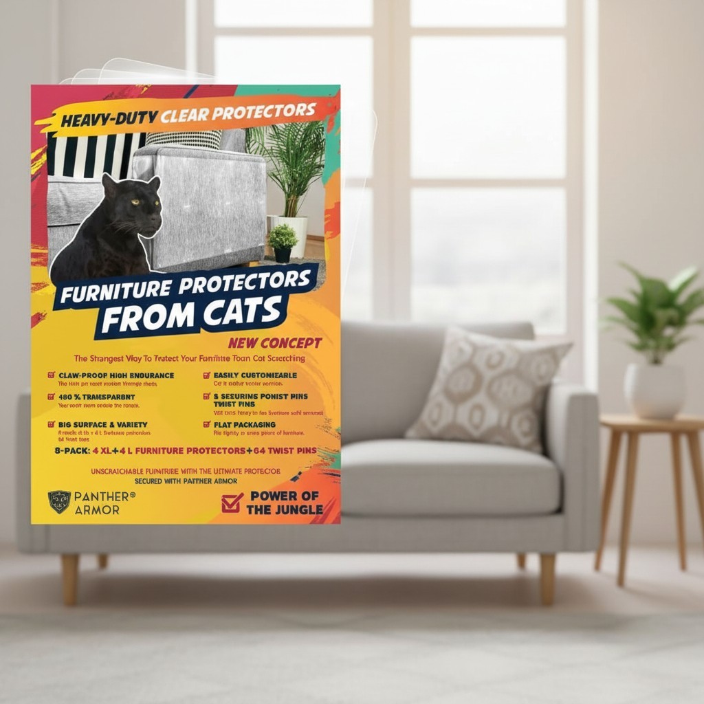 Flexible Cat Couch Protector - 8 Heavy-Duty Transparent Sheets with Pins