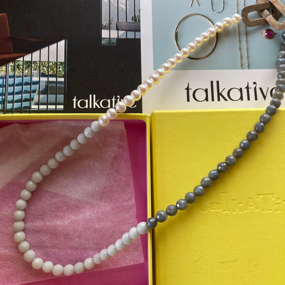 talkaTive COLLABO Natural Pearl and Stone Long Necklace