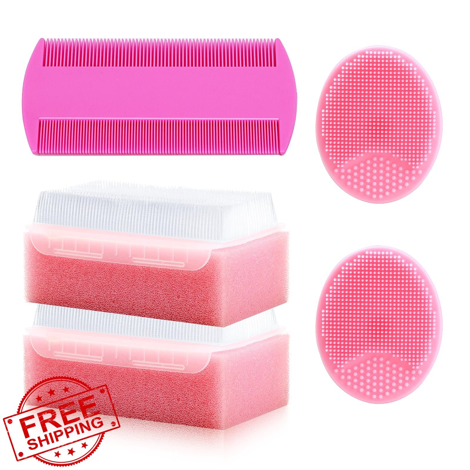Pink Baby Cradle Cap Brush Comb Set 5Pcs Newborn Bathing Essentials Silicone