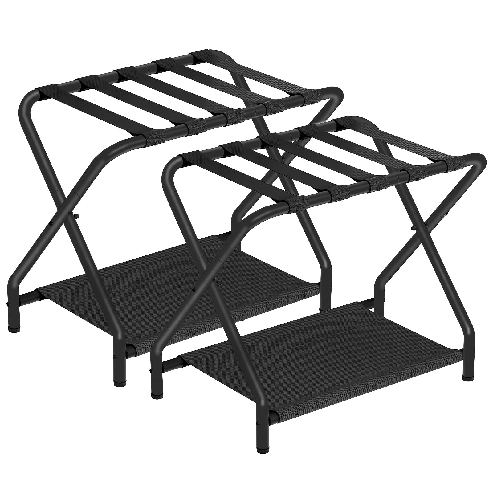 Luggage Rack, Pack of 2, Folding Suitcase Stand with Fabric Storage Shelf for...