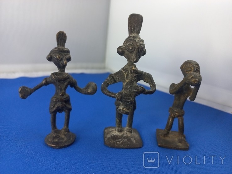 Vintage African Ashanti Akan Style Bronze Figurines Ghana Handmade Tribal Art Sc