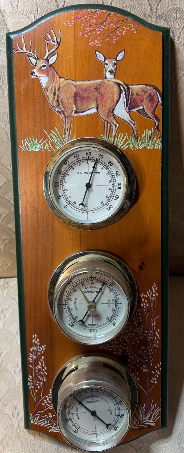 Vintage Sunbeam Deer Theme Weather Station Barometer Thermometer Hygrometer