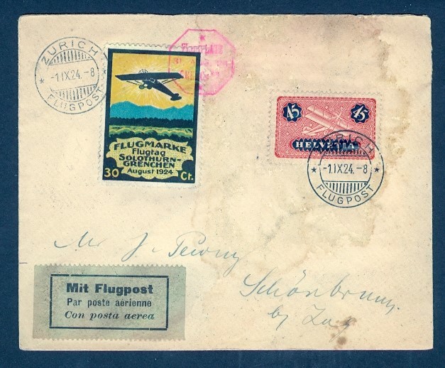 SWITZERLAND 1924 SOLOTHURN UNOFFICIAL FFC