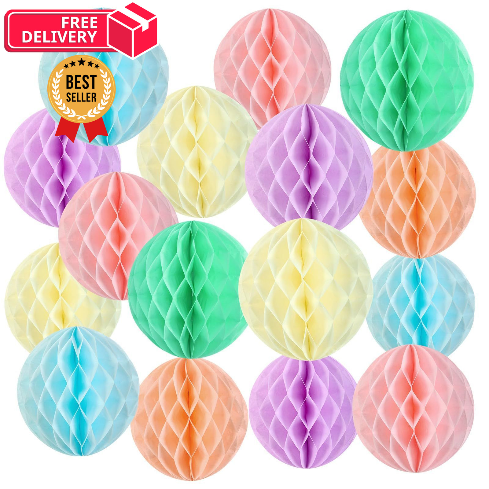 SUNBEAUTY 16Pcs Pastel Honeycomb Decorations 8'' 8 inches, 
