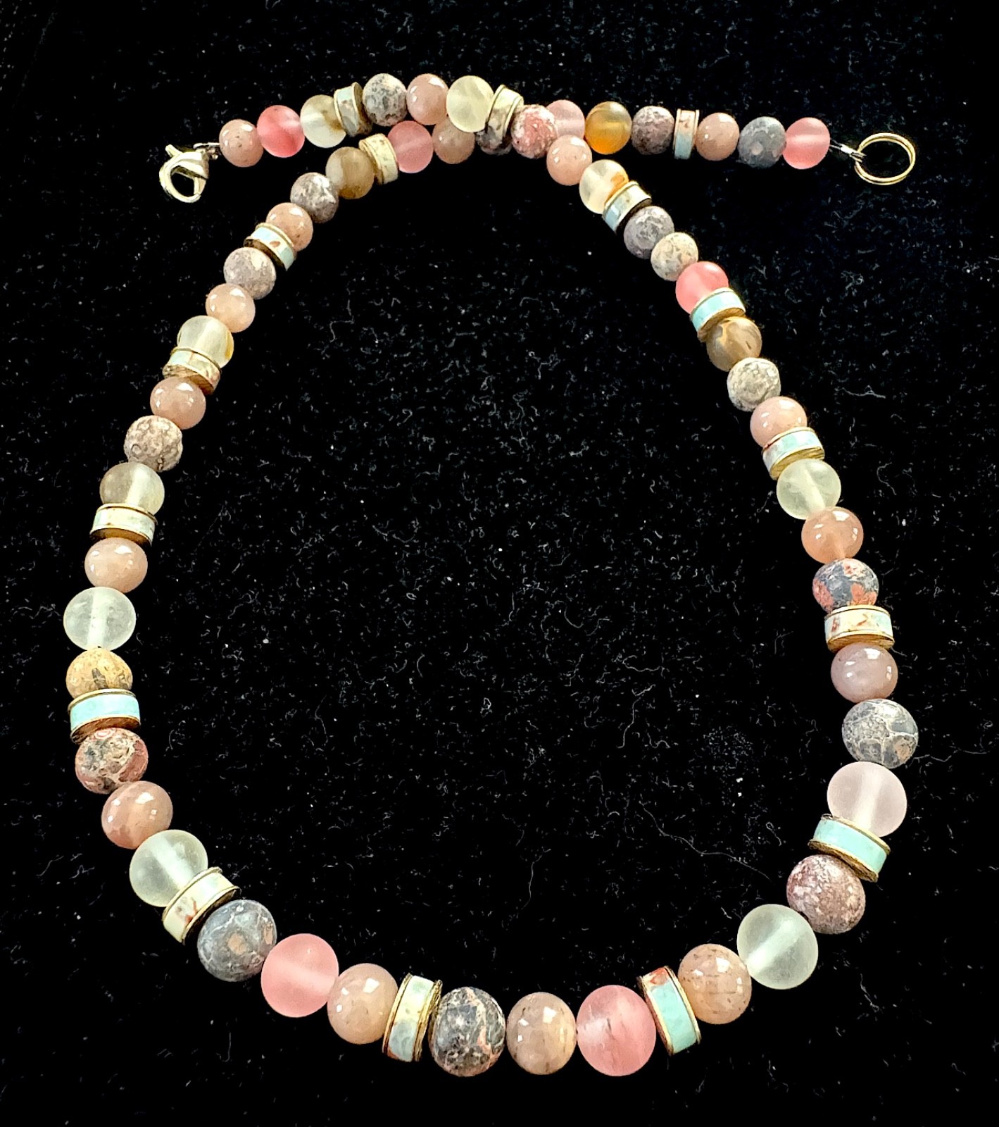 21"  Leopard Jasper, Serpentine, Quartz & Sunstone Gemstone Necklace
