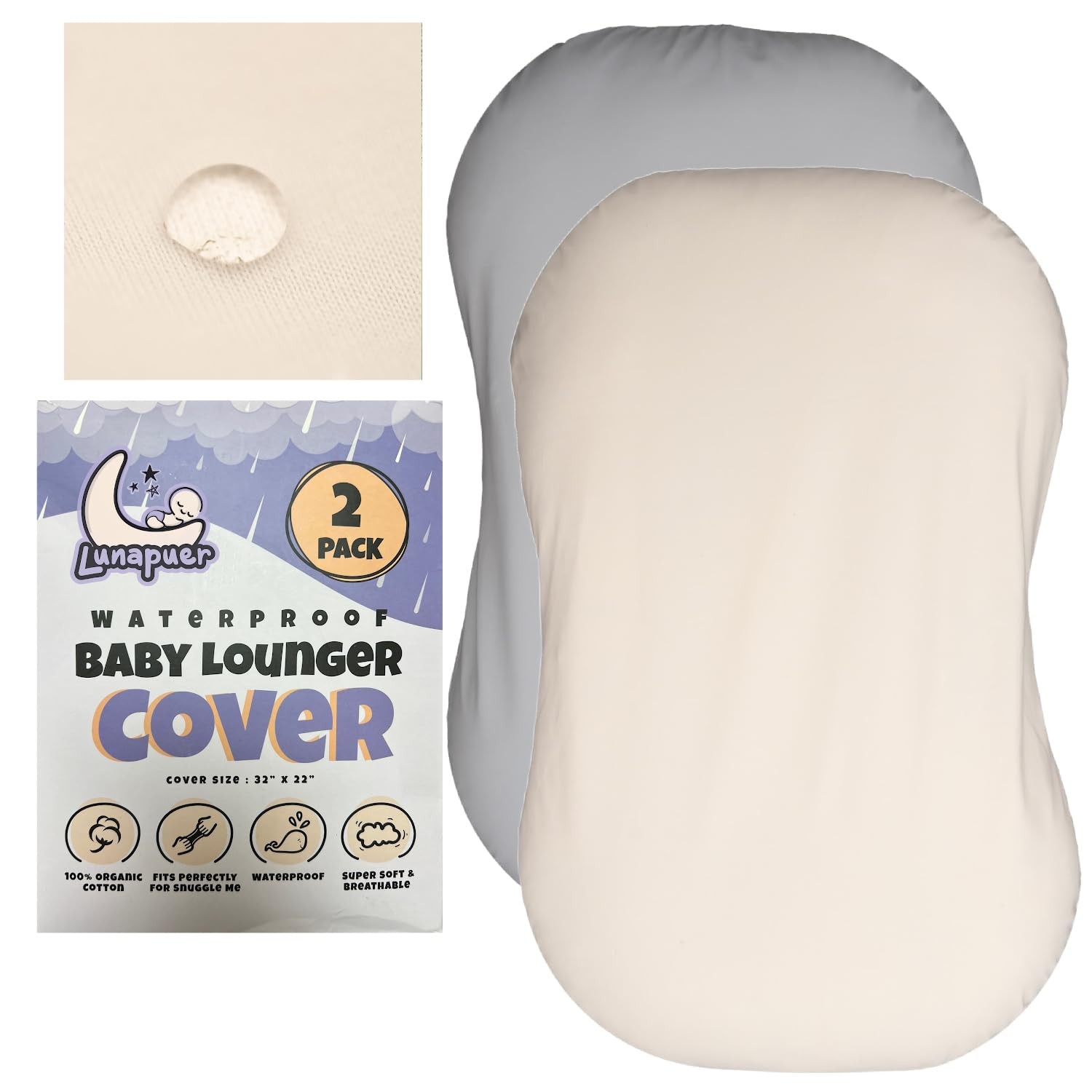 100% Waterproof Baby Lounger Cover - 2-Ply Organic Cotton Slipcovers Keep You...