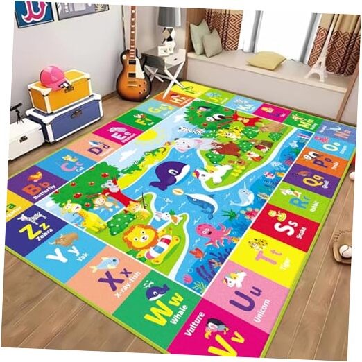 5X7 FT Kids Rug for Playroom, Play Mat with ABC & Animals - Super Soft Non 