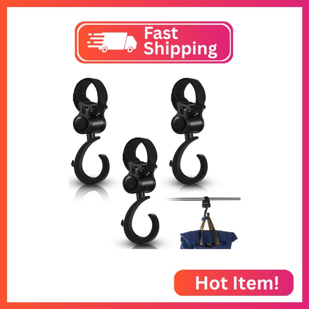 Taiyin 4 Pcs Walker Hook Hanging Multipurpose 360° Rotation Stroller Clip Diaper