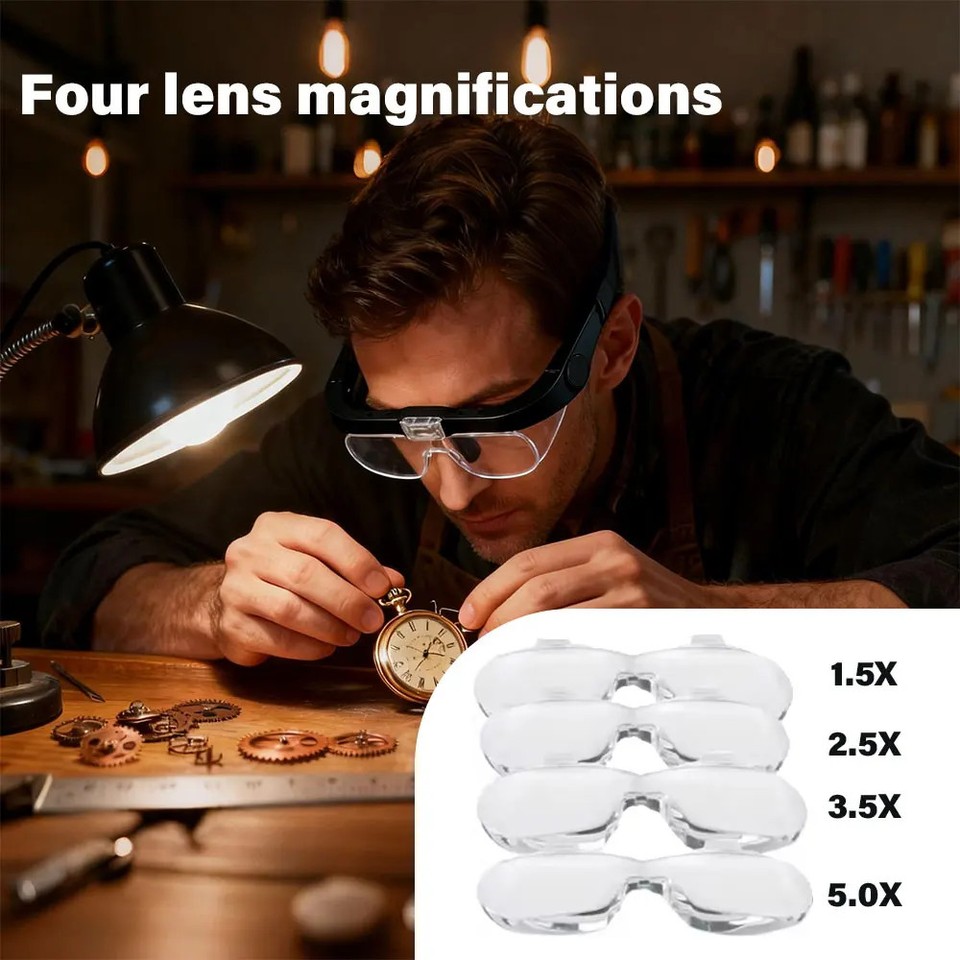 Magnifying Glasses 1.5X2.5X3.5X5.0X USB Rechargeable LED Light ForRepair Wearing