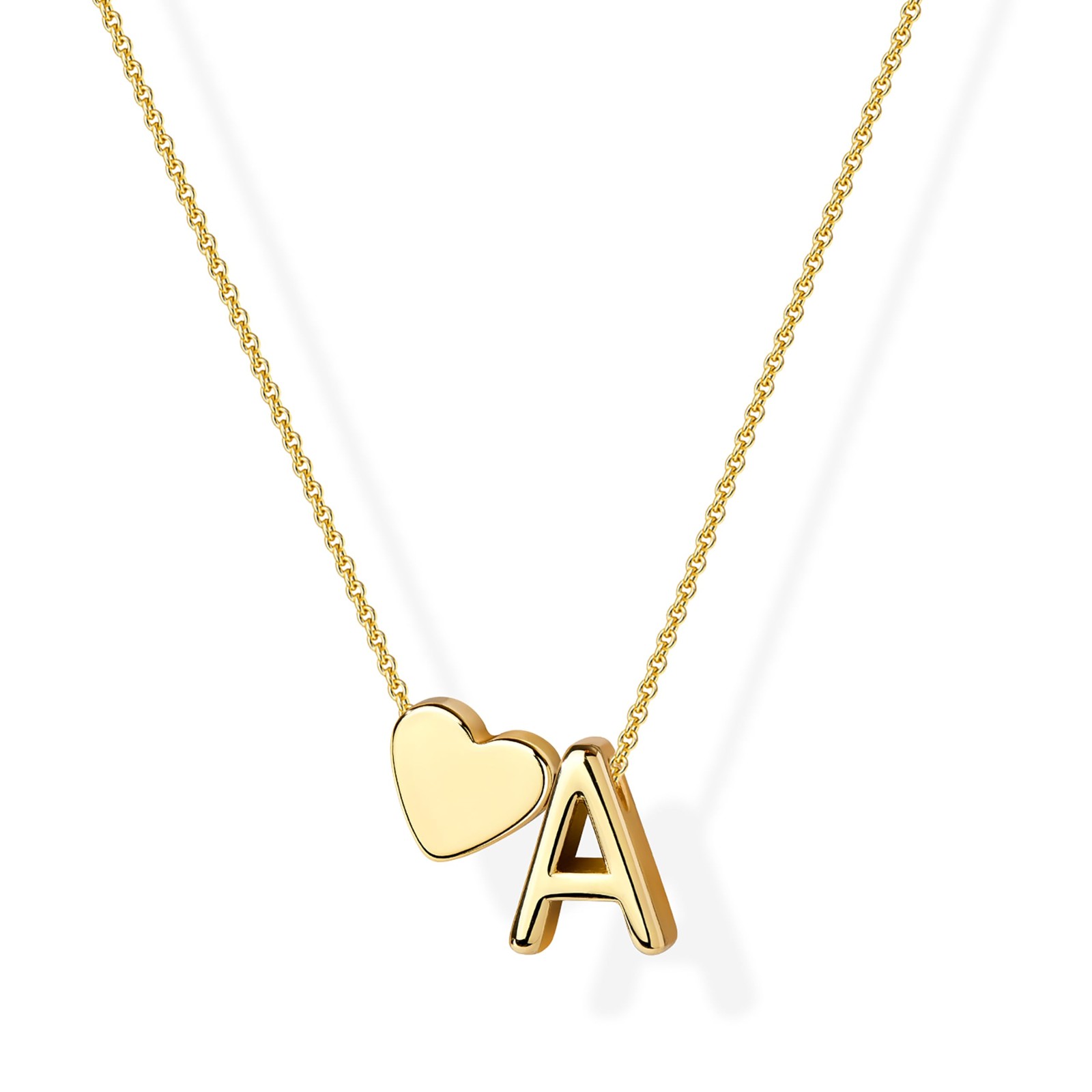 Inerney Gold A Necklace for Girl, Initial Heart Pendant Small, 
