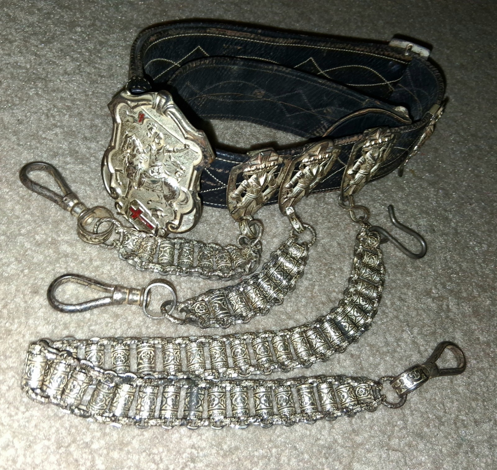 Antique "Knights Templar" Sword Belt w/Ornate Chain Hangers