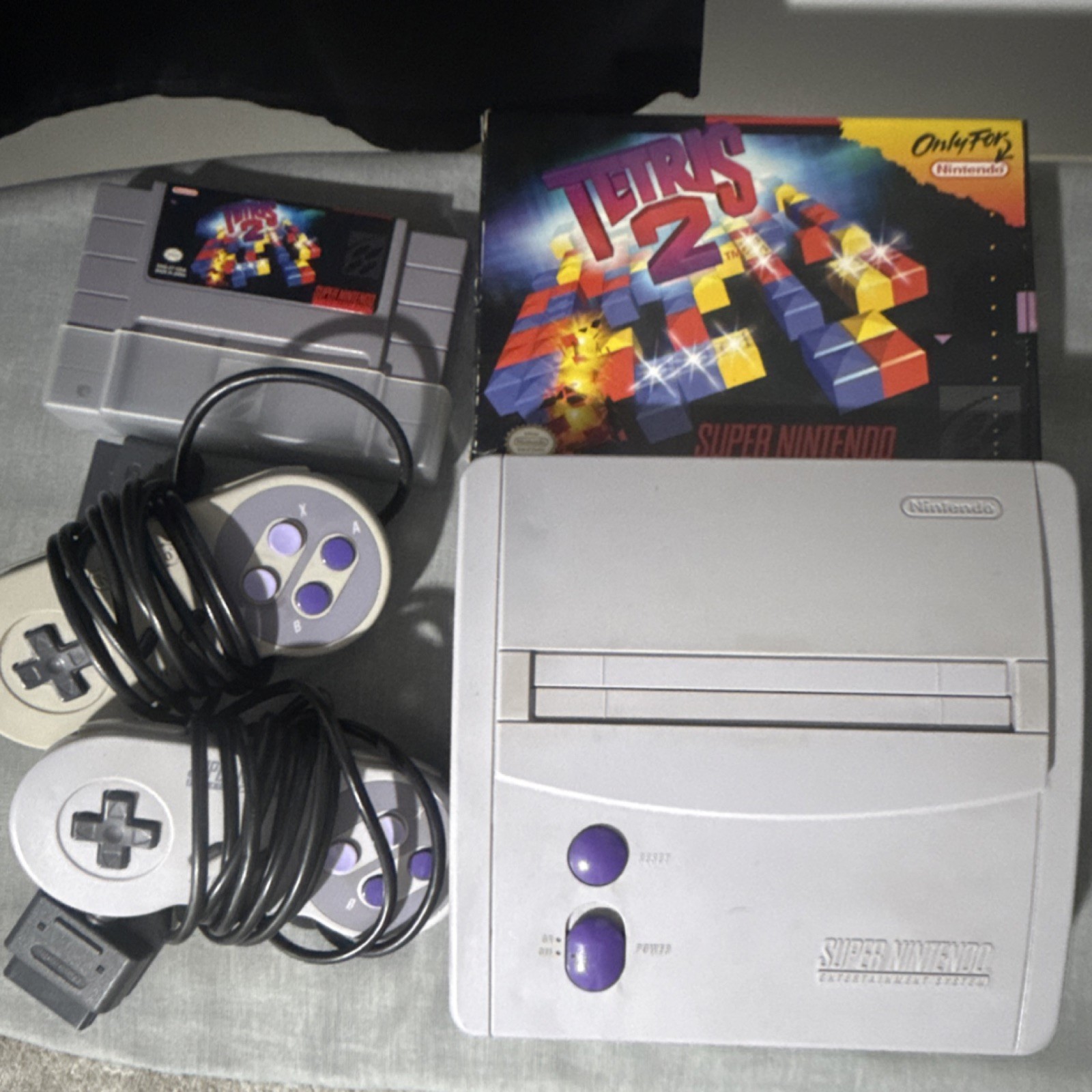 Nintendo Super Nintendo Console w/ Controllers, Tetris 2 Game, Box