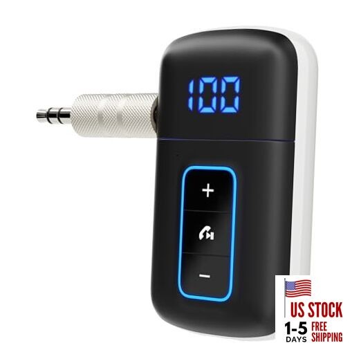 Bluetooth 5.3 Receiver for Car, [LED Screen] [Noise Cancelling] 3.5mm AUX 