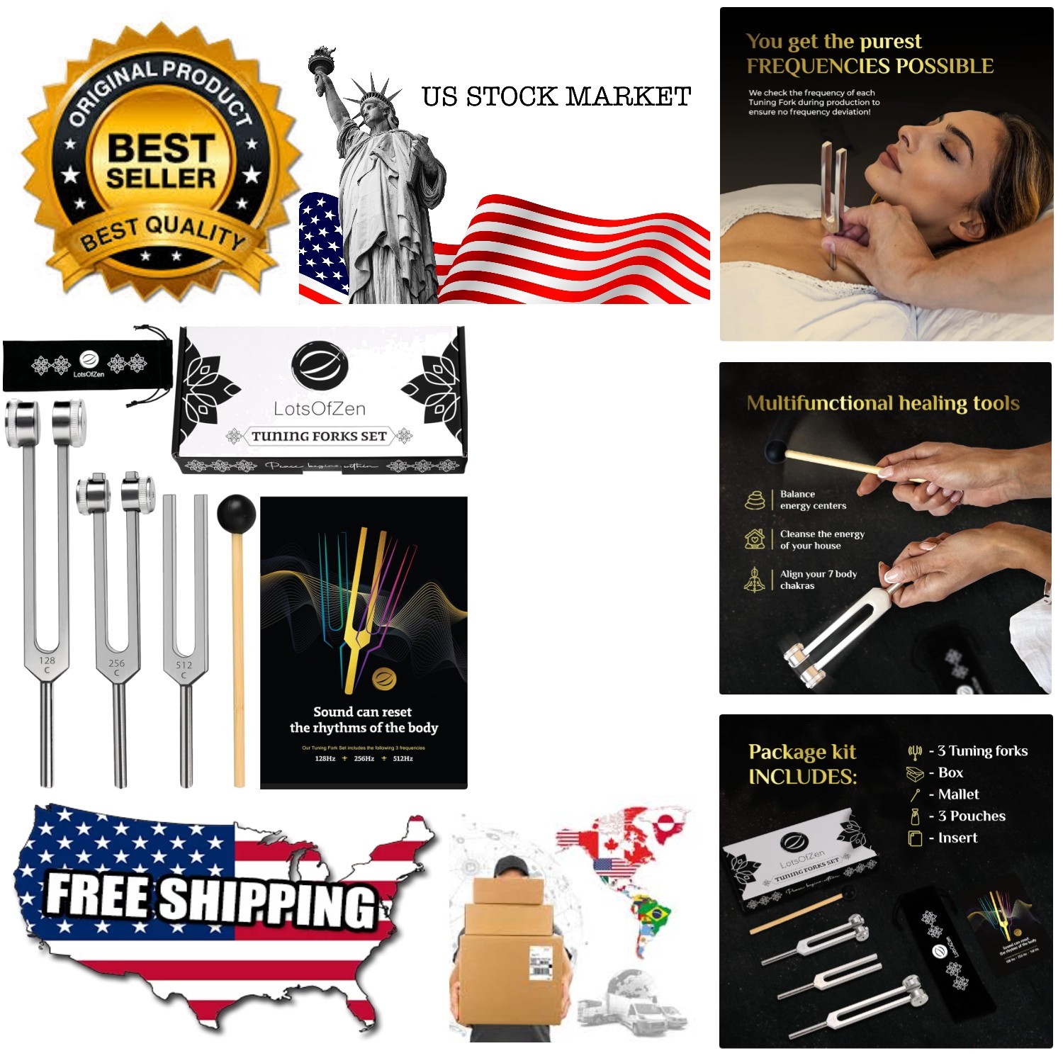 Tuning Forks for Healing Set 128Hz, 256Hz, 512Hz — Essential Yoga and Meditat...