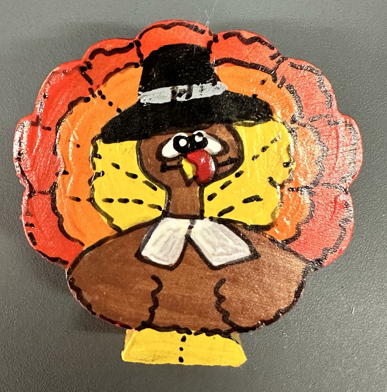 Handmade Wooden Painted Thanksgiving Turkey Holiday Autumn Fall Brooch Pin 1994