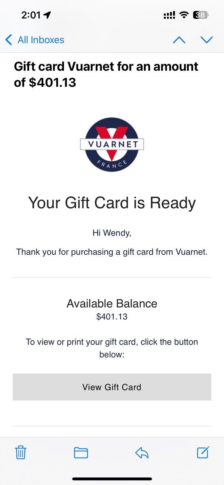 Vuarnet Gift Card $401