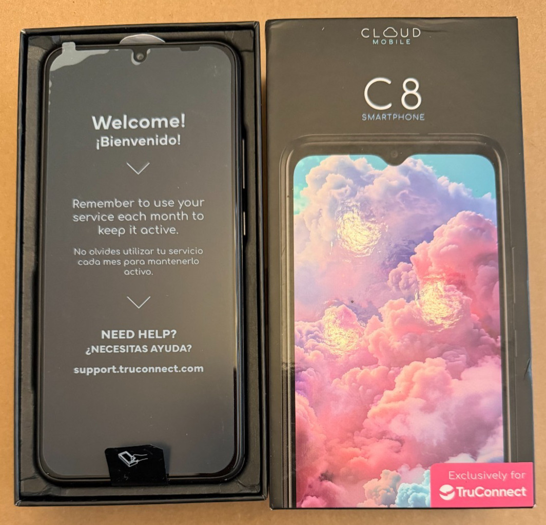 Cloud Mobile Stratus C8 32GB Black Smartphone 6.5" Display Android -TRUE CONNECT