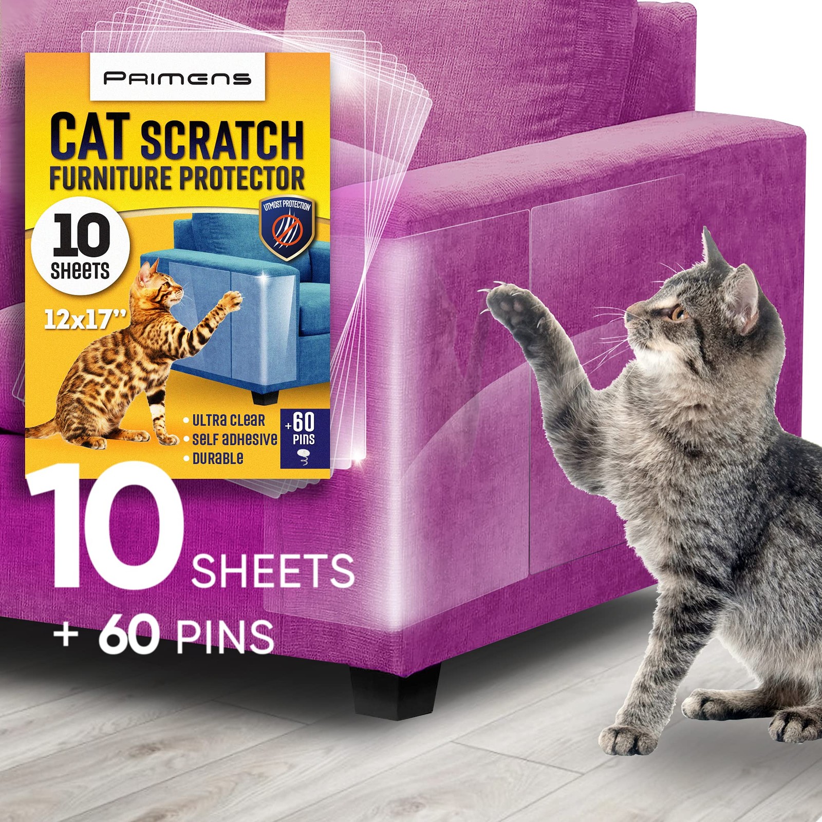 Heavy Duty Cat Scratch Deterrent Furniture Protectors for Sofa, Doors, Clear ...