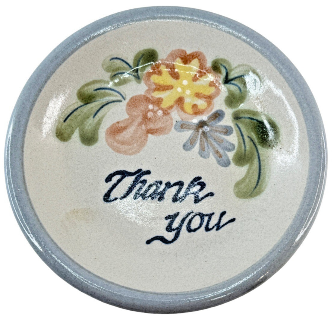 Louisville Stoneware Thank You Trinket Plate Floral 4.75" Flowers Saucer USA