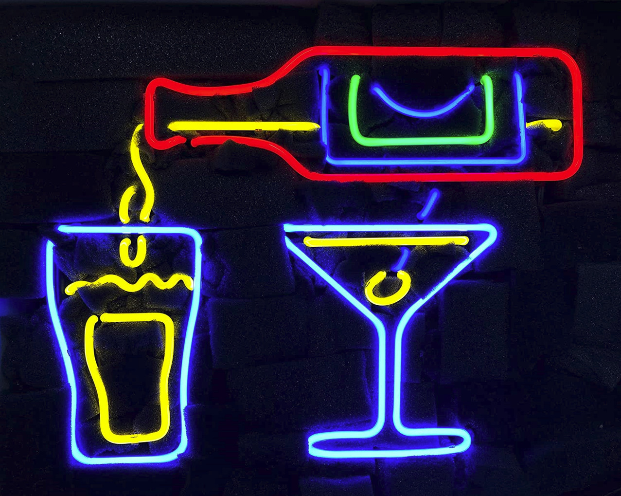 Martini Cocktail Wine Beer Bottle 24"x20" Neon Sign Light Lamp Shop Glass Decor