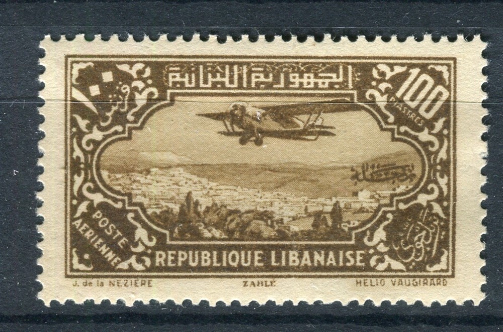 LEBANON; 1930-31 early Airmail Potez issue fine Mint hinged 100Pi. value