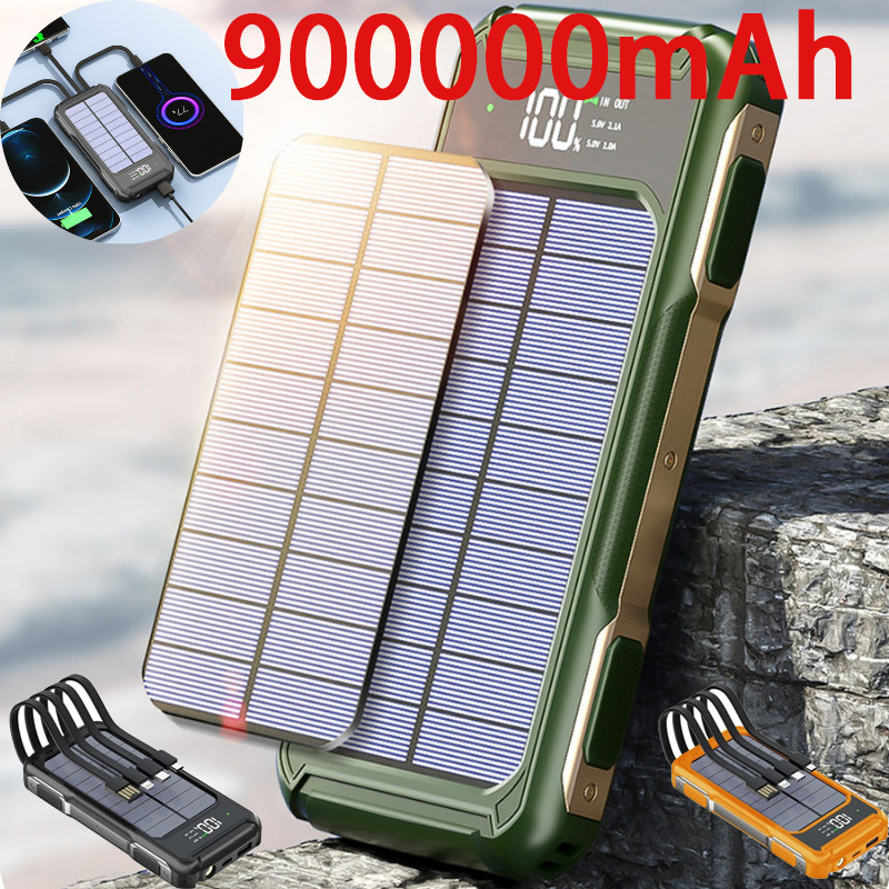 Solar Power Bank 900000mAh 4 USB Backup External Battery Fast Charger LED Light