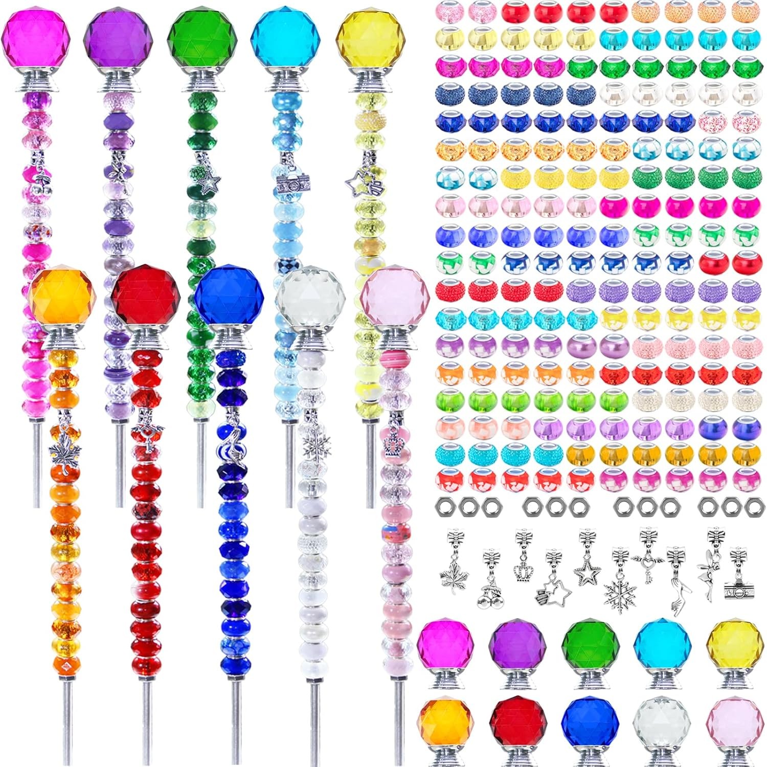247 PCS Beaded Garden Stakes Kit DIY Fairy Wand Garden Stake Beads Kits W/