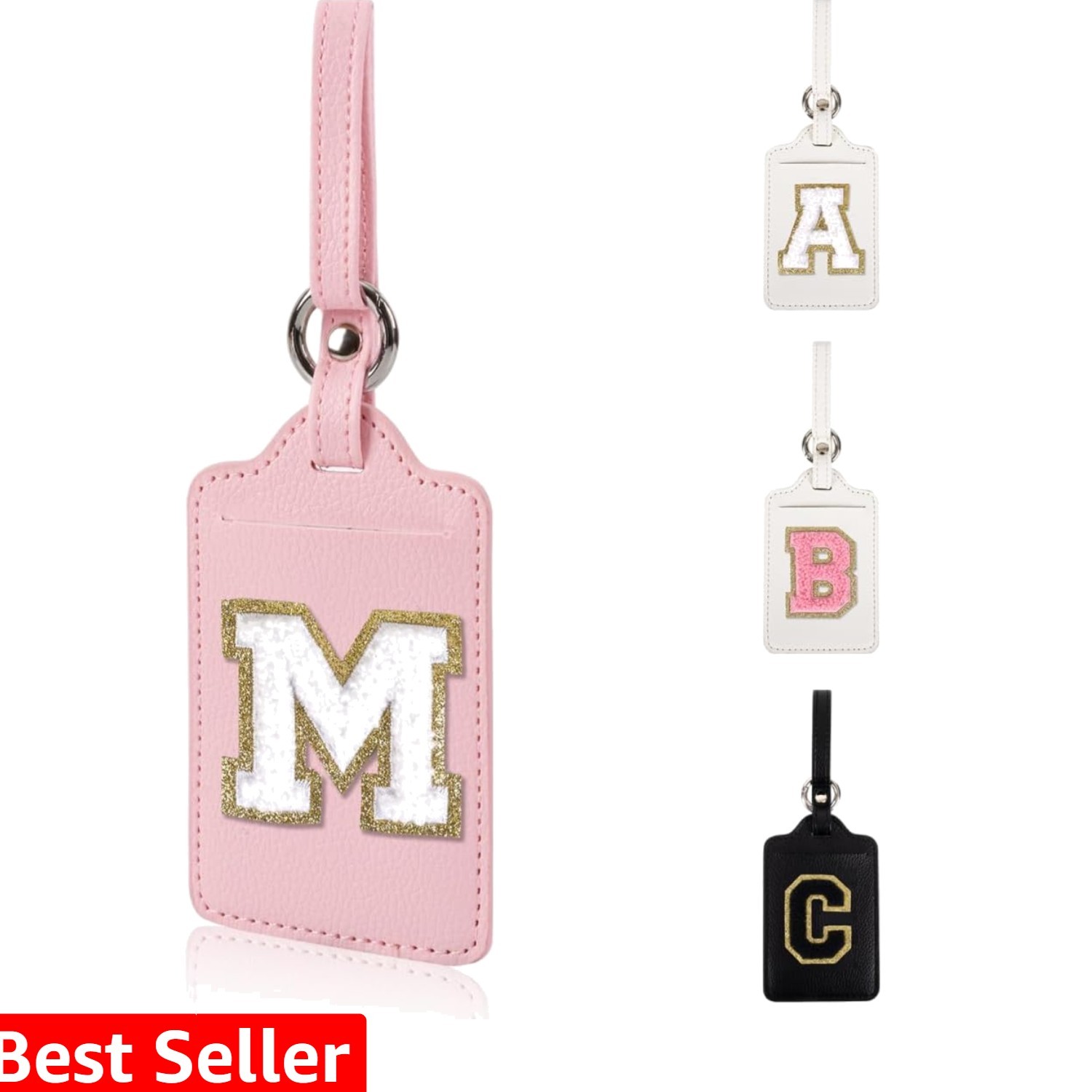 Personalized Initial Luggage Tags for Suitcases, Leather Chenille Letter Cute...