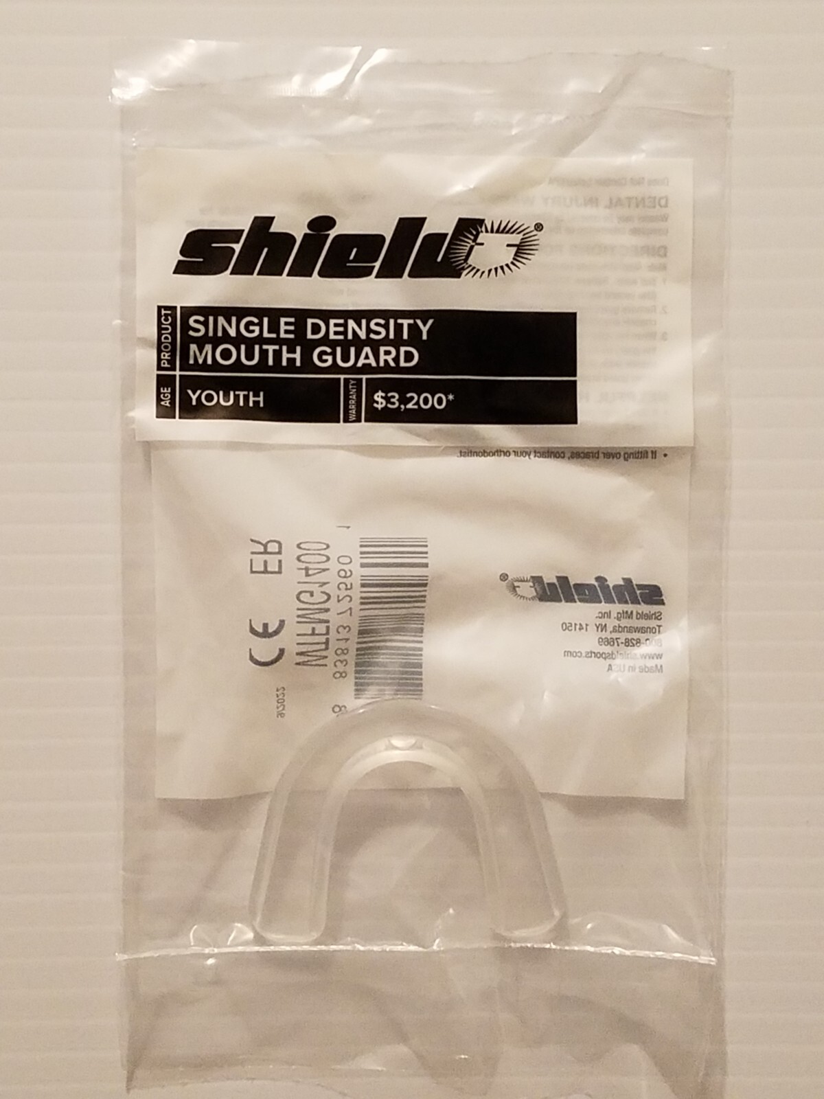 Shield Single Density Strapless Youth Mouth Guard Clear