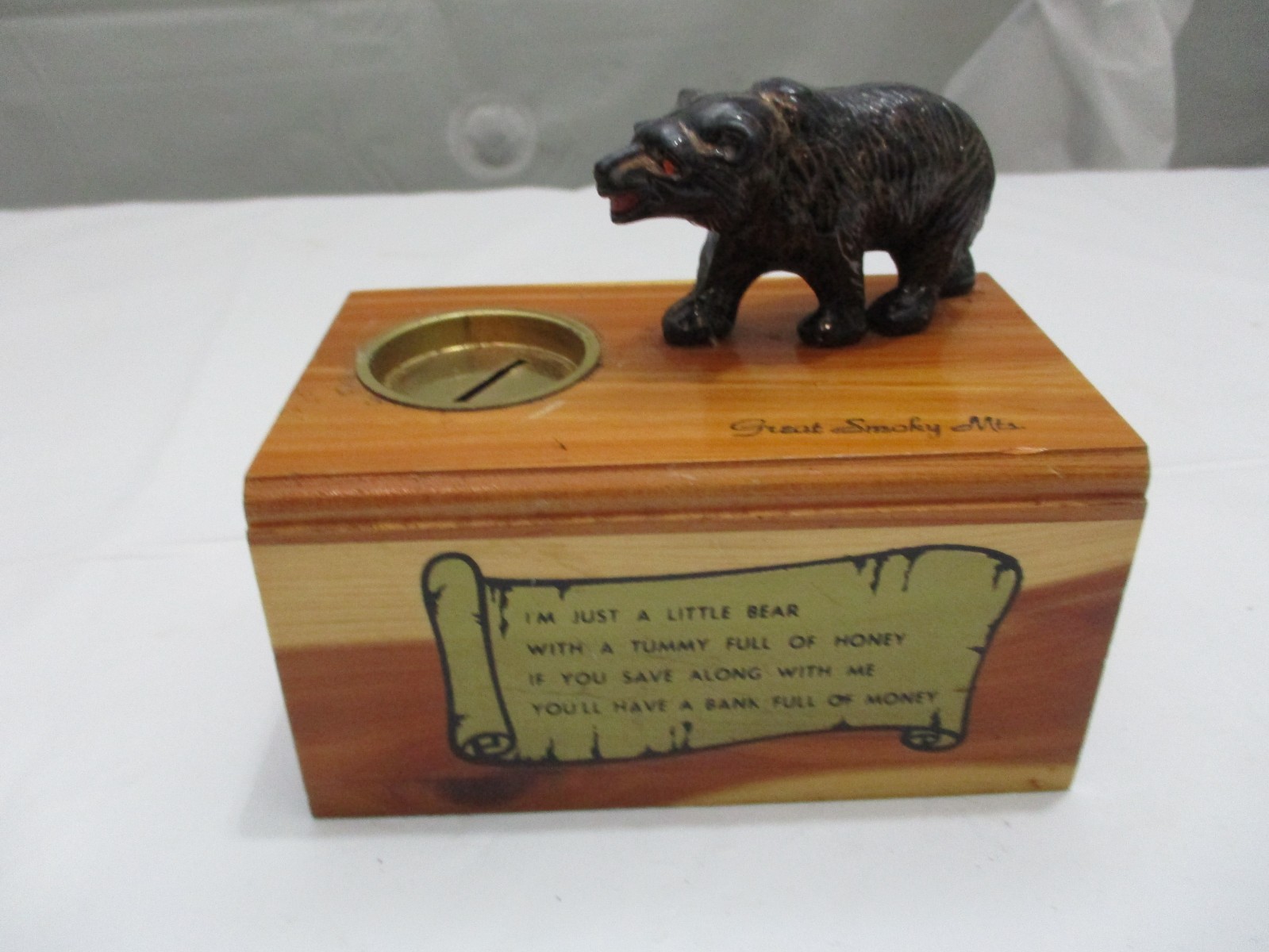 Vintage Wooden Black Bear Mountain Poem Great Smokey Mountains Souvenir Bank