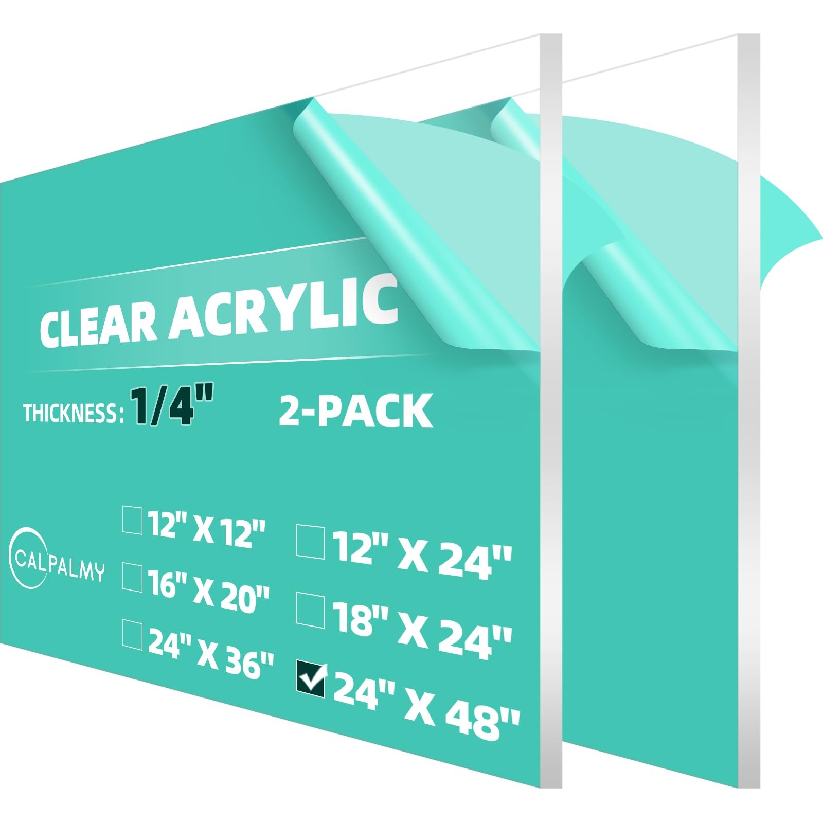 Acrylic Sheets 24x48 1/4 Thick Clear Plexiglass 2 Pack CALPALMY Large Pre-Cut