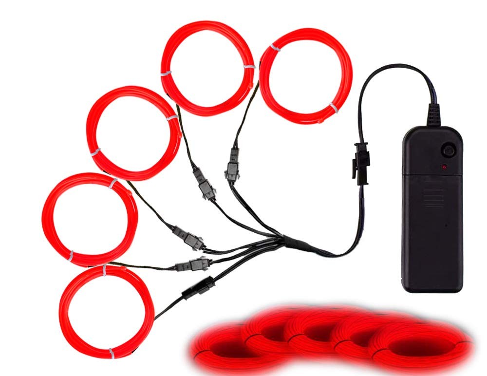 MaxLax Bright Red EL Wire Noise Reduction Neon Lights 5-in-1 Meter