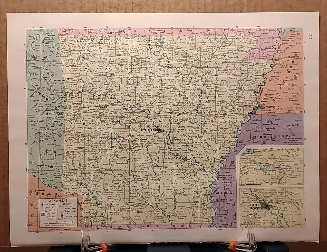 Old Vintage ARKANSAS Atlas Map 1961 MSM Life Pictorial Atlas of the World