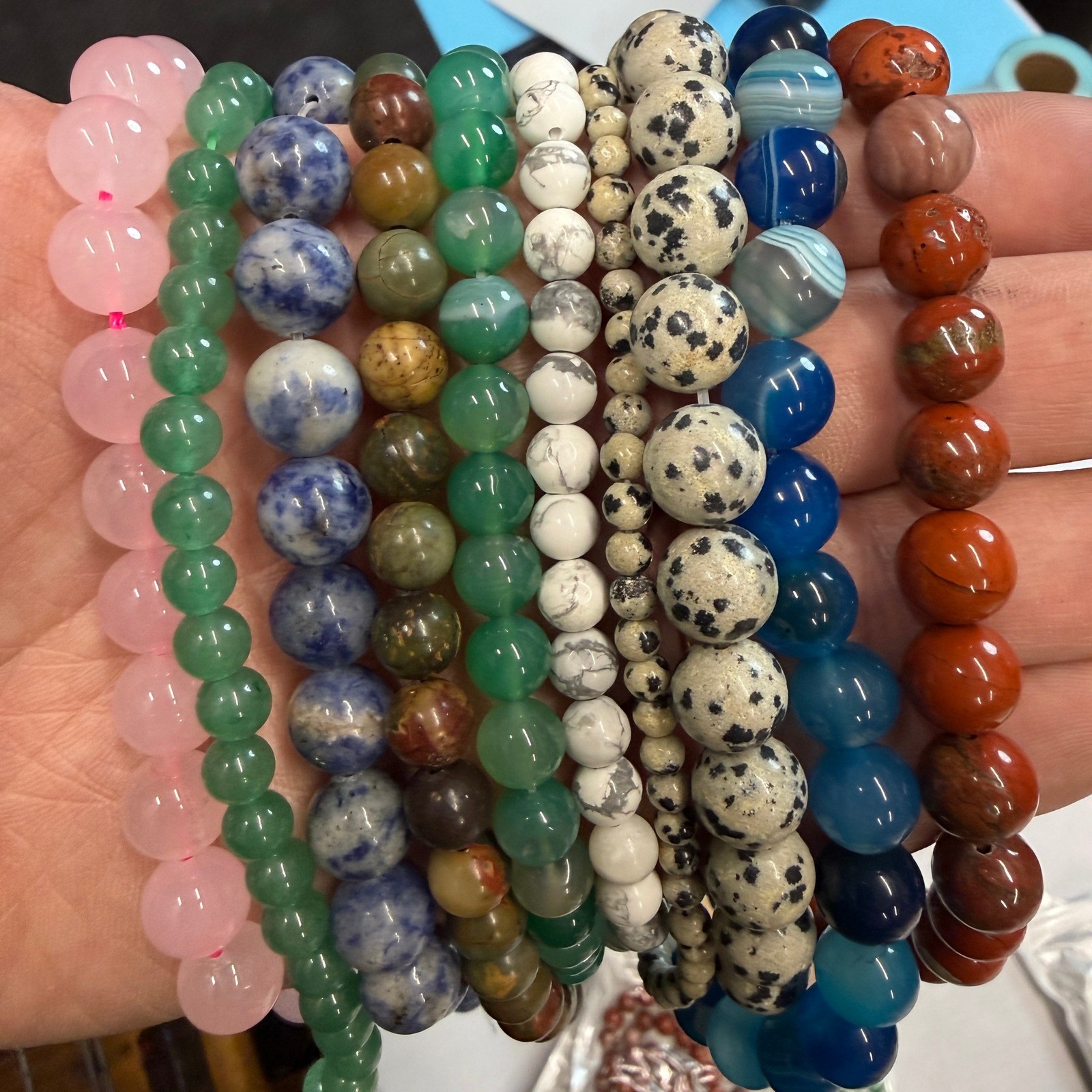 Set of 10 Natural Gemstone Round Beads Strands 15" Sizes 6,8,10 mm 14oz №B1