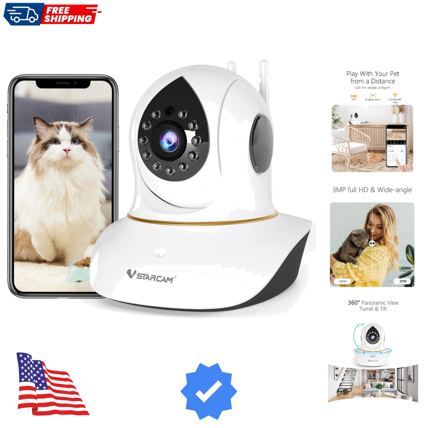 High-Definition Pet Camera with 360° View & Smart Alerts for Peaceful Monitoring