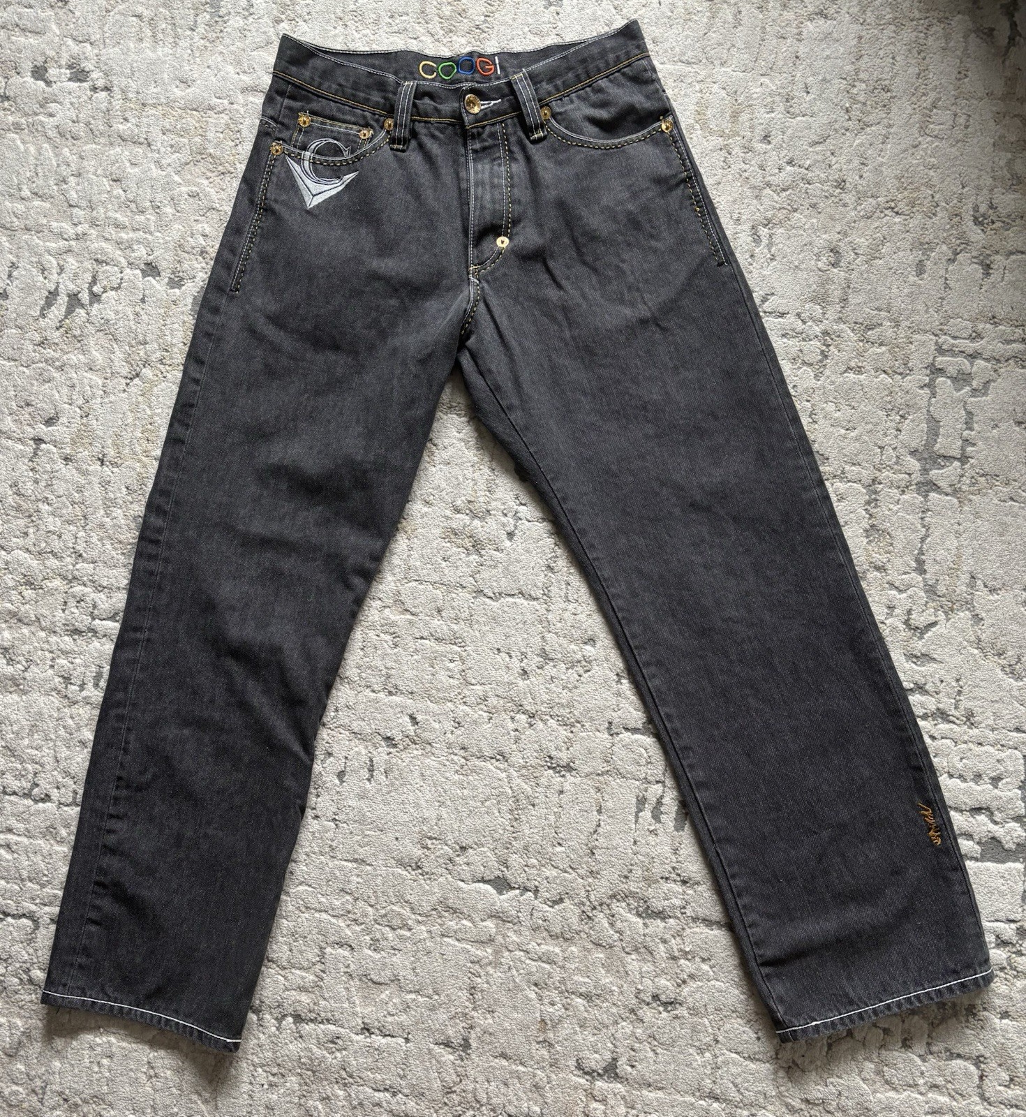 COOGI Jeans 32x34 Black Denim Baggy Wide Leg Skater Hip Hop Y2K Embroidered Pant