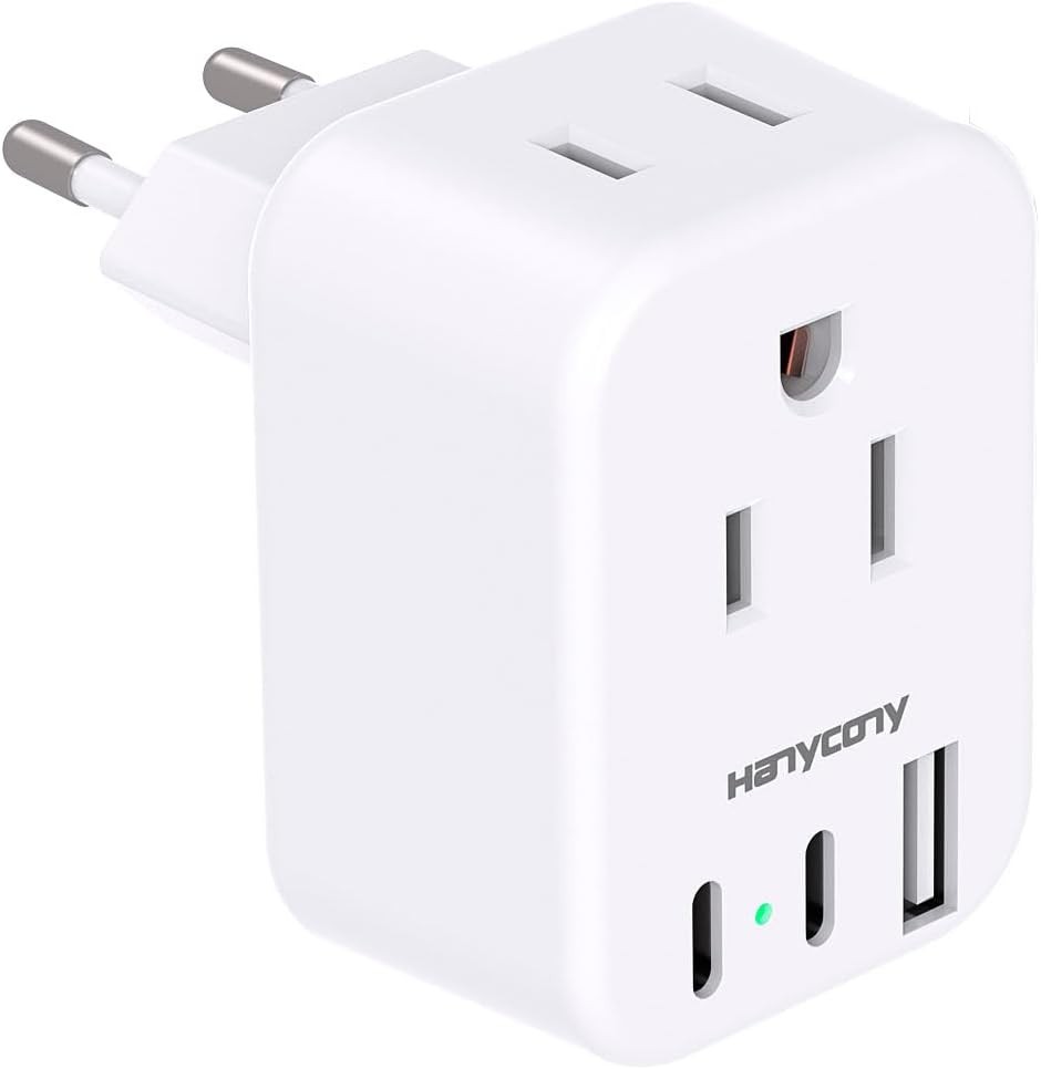 European Travel Plug Adapter USB C, HANYCONY International Plug Adapter, US to E