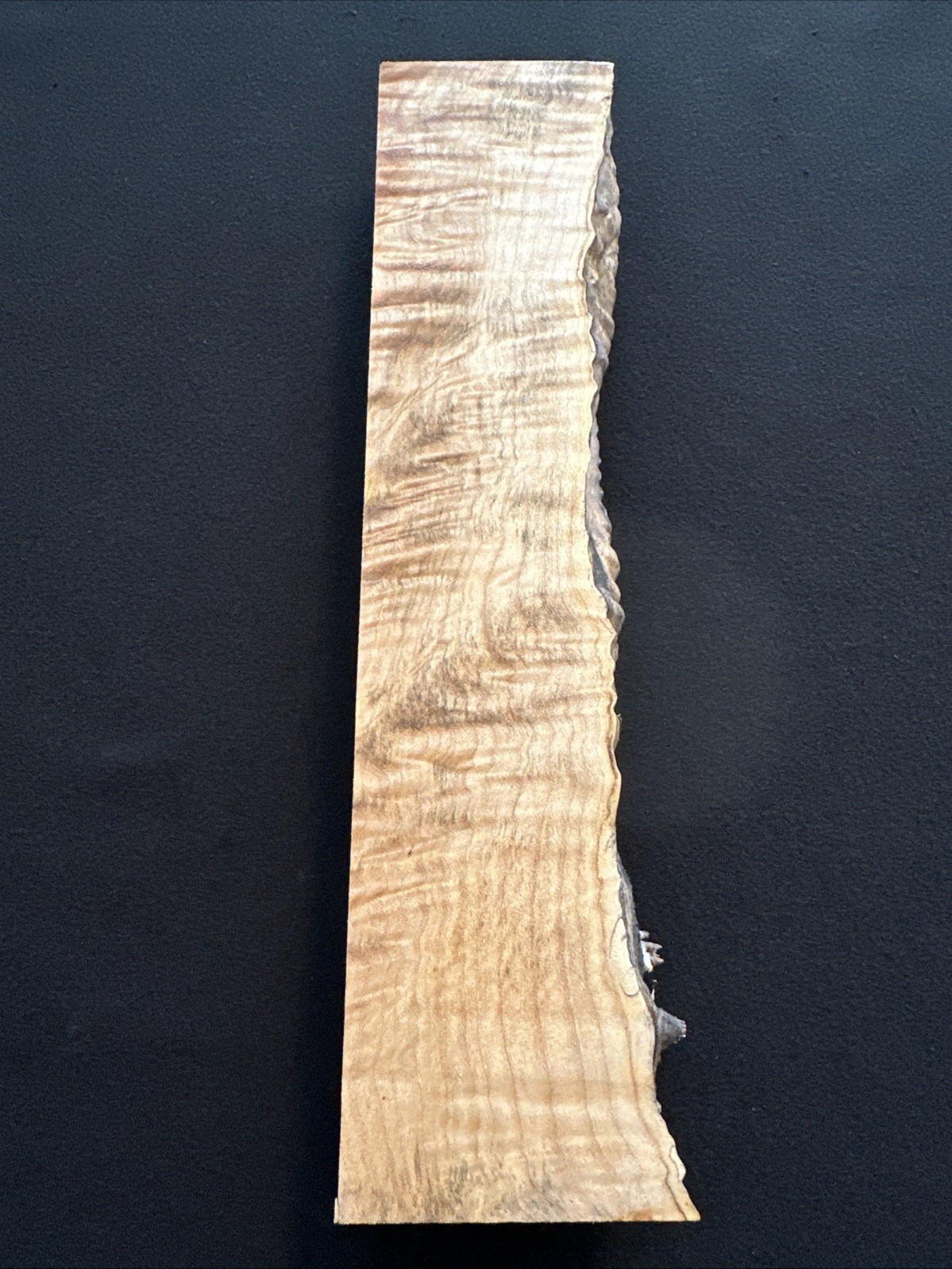 Curly Maple, Live Edge, 12 1/2” Long, 2 3/4” Wide, 1 3/4” Thick, Dry