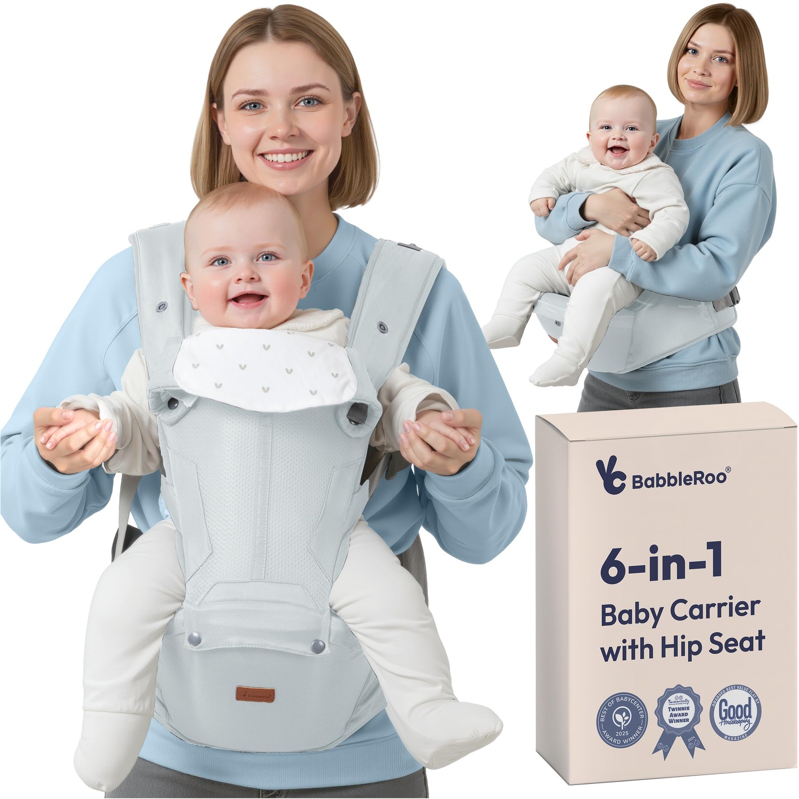 BabbleRoo Grow Carrier – Safety-Certified 6-in-1 Toddler  Baby Carrier with H...