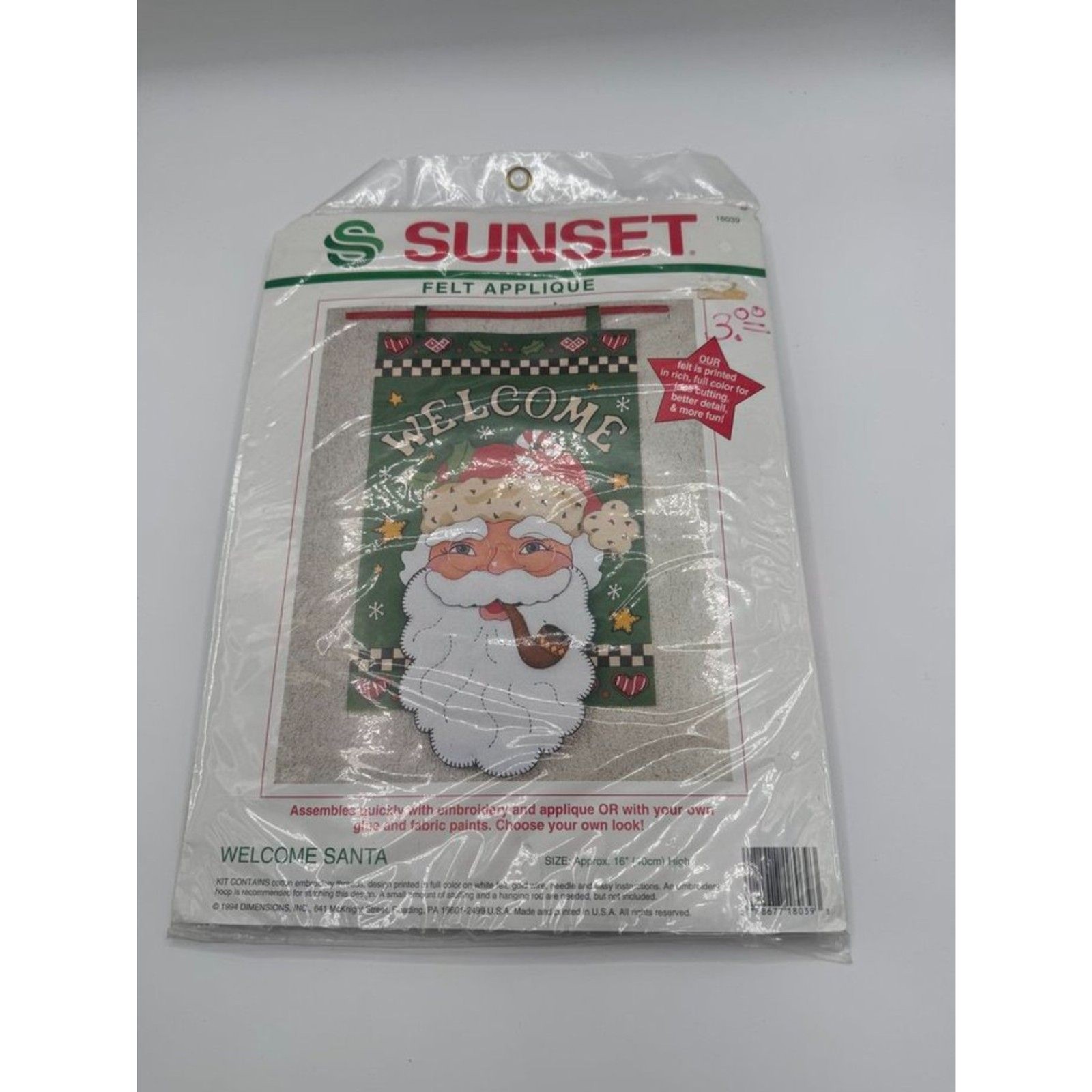 Sunset Felt Applique Kit #18039 16" Welcome Santa NOS Sealed 1994