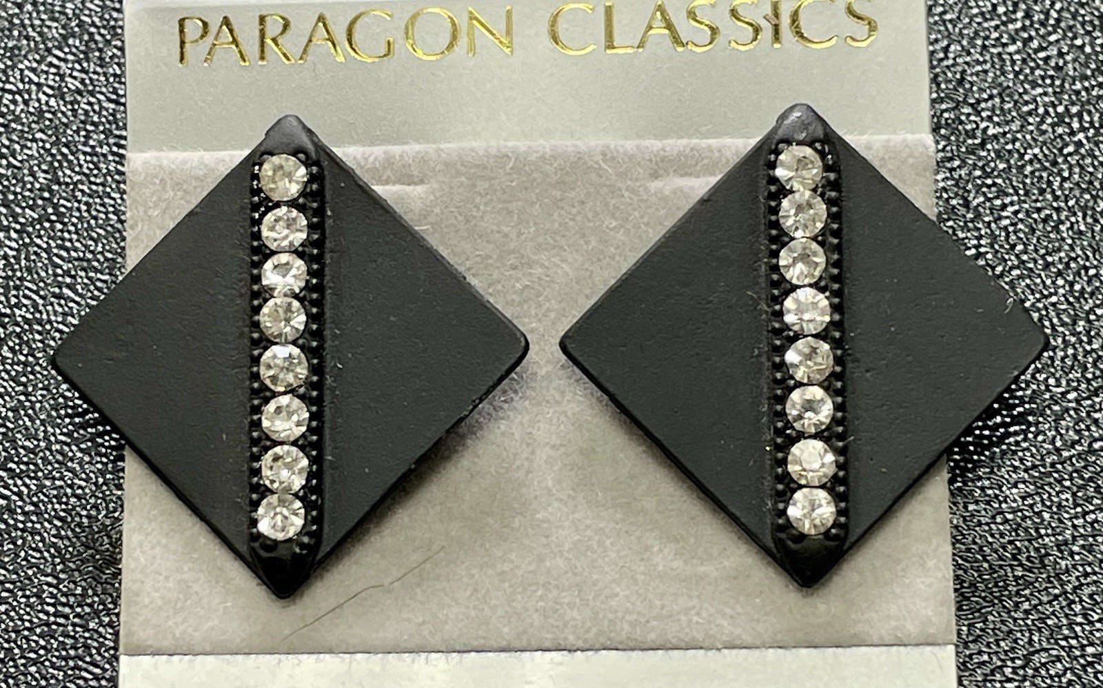 Vintage Crystal Rhinestone Black Resin Drop Earrings