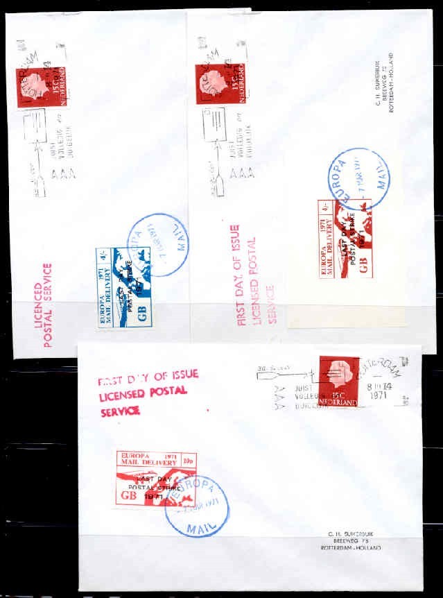 NETHERLANDS 3 DIFF 1971 POSTAL SERVICE LABELS