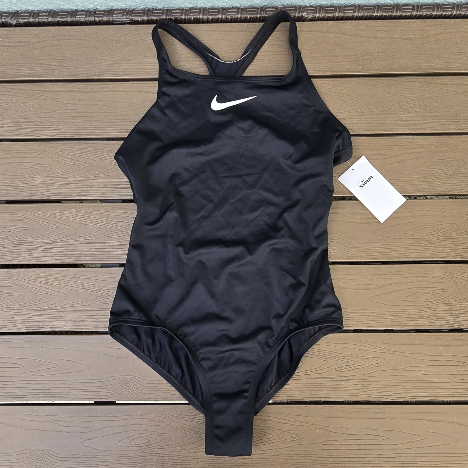 Nike Swim Girl's Solid Black Racerback Swimsuit NESSB711 Size XL New