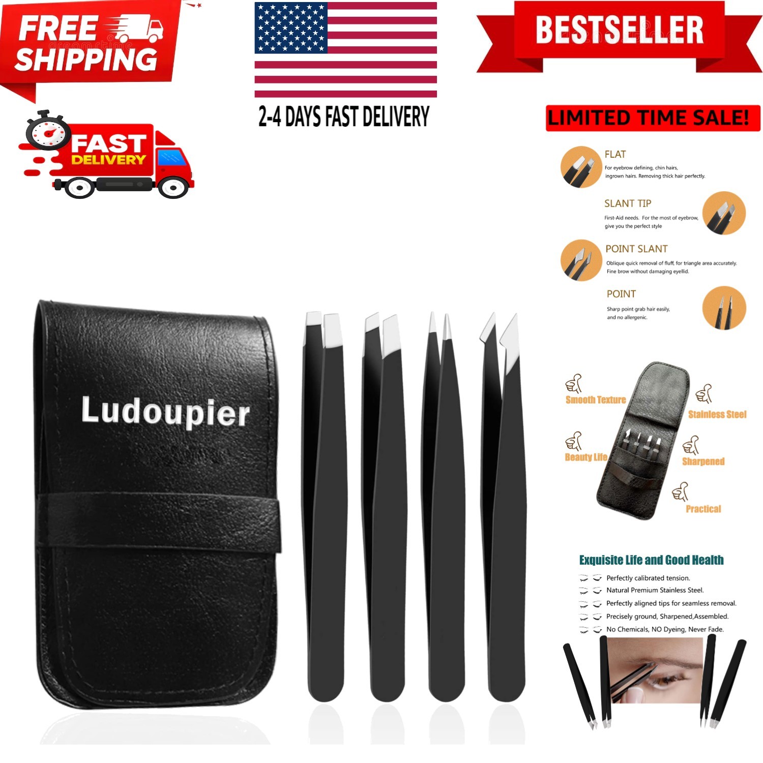 4+1 Pieces] Tweezers Set with Travel Case, Great Precision Upgrade Profession...